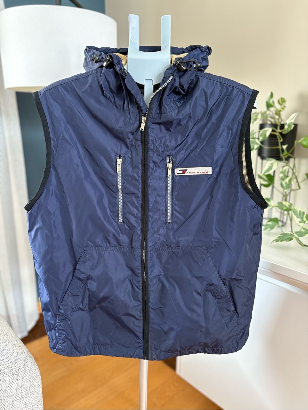 Men’s Vintage Tommy Hilfiger - Navy Hooded Windbreaker Vest - Sz M